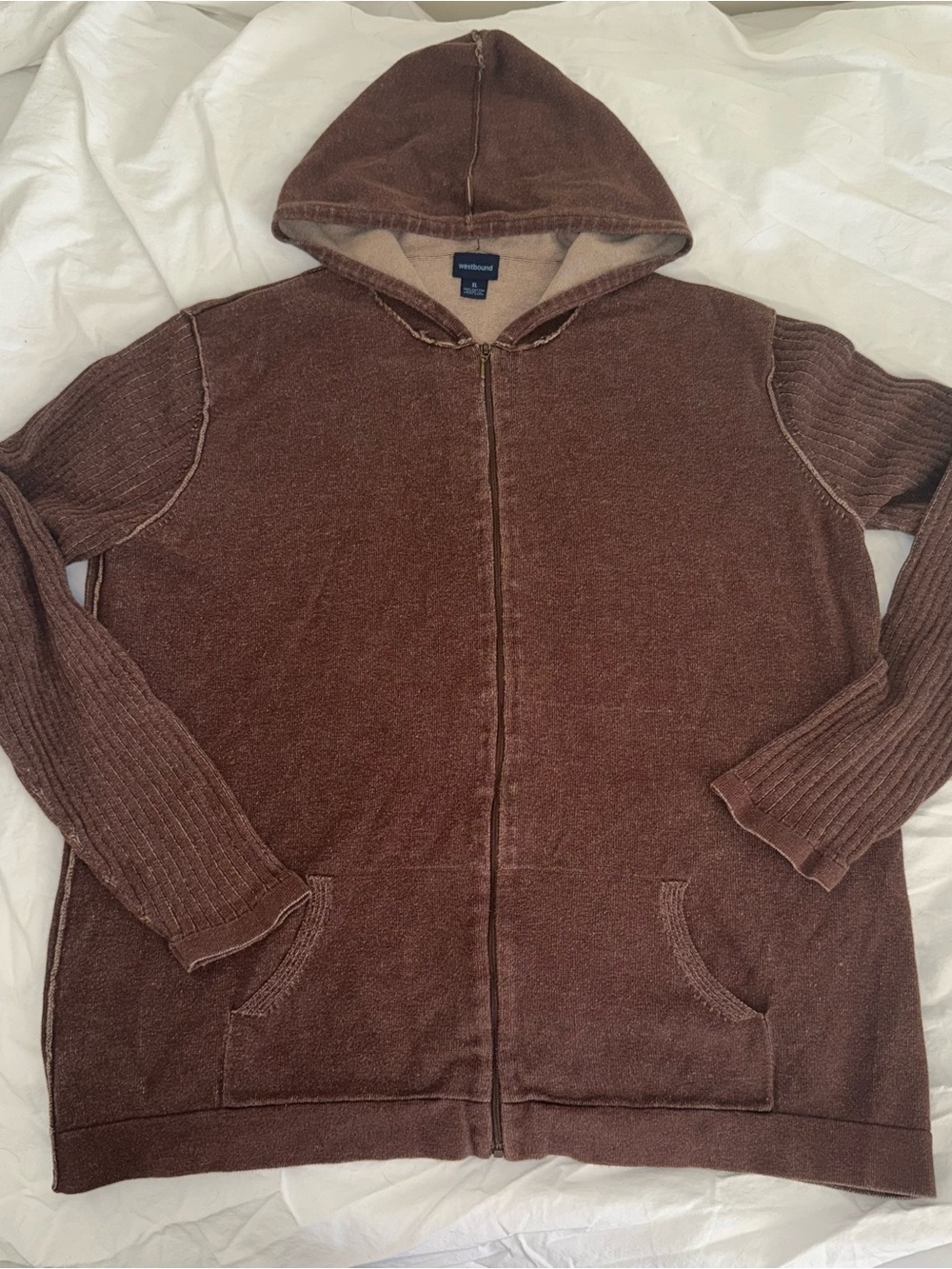 Vintage 90s Westbound Brown Zip-Up Hooded Sweater XL 100% Cotton